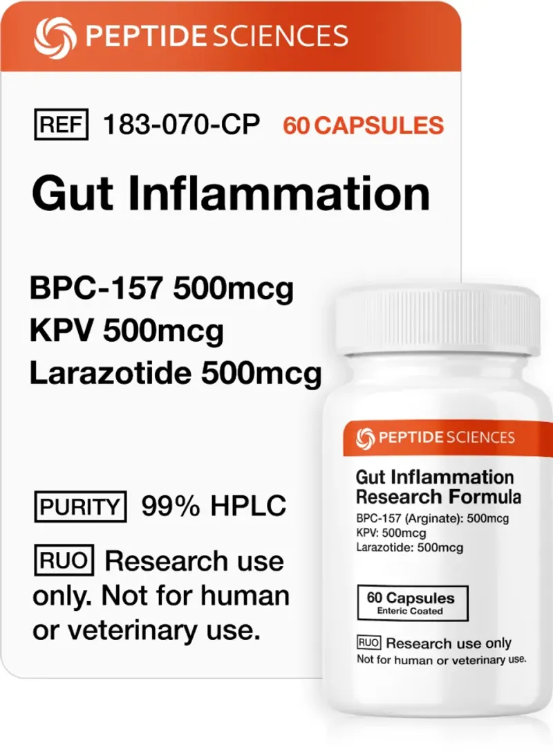 Inflamação intestinal (60 Cápsulas) (Arginato BPC-157 Estável, KPV, Larazotida)